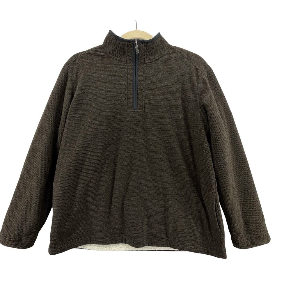 Orvis 1/4 Zip Sherpa Lined Pullover Sweater Brown Size XXL Layer Cabincore Cozy